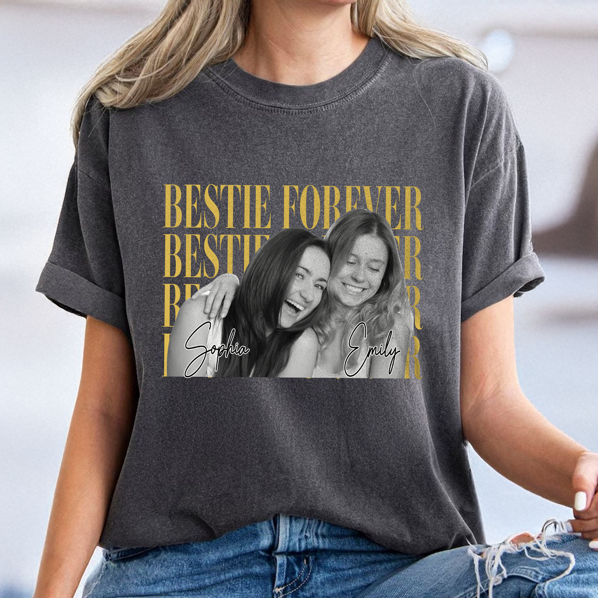 Personalized Vintage Photo Besties Forever Comfort Shirt HA75 921464