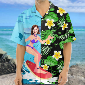 Custom Photo Girlfriend Surf Skateboard Tropical Floral Print Aloha Hawaii Shirt LM32 893485
