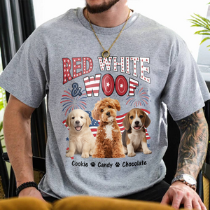 Custom Dog Photo Red White Woof Bright Shirt LM32 893723