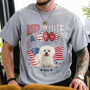 Custom Dog Photo Red White Woof Bright Shirt LM32 893723