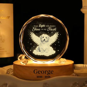 Custom Photo Dog Cat Pet Your Light Will Always Shine In My Heart Memorial Engraved Crystal Photo With Light HA75 898212