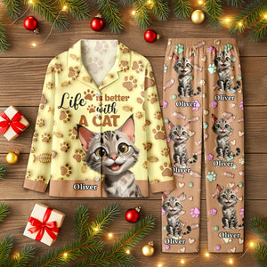Custom Cat Name Life Is Better With Cats 3D Effect Pajamas LM32 895933