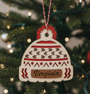 Custom Name Christmas Beanie Hat Layered Wood Ornament CH07 896630