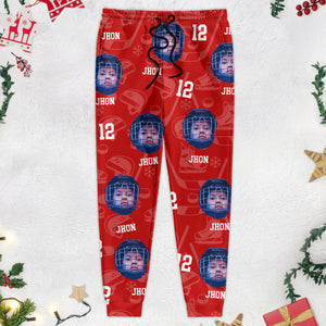 Custom Face Photo With Hockey Pattern Sport Sweatpants T286 HN590