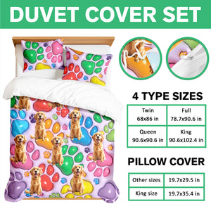 Custom Pet Photo With Paw And Bones Pattern - Personalized Quilt Bedding Set TH10 896643