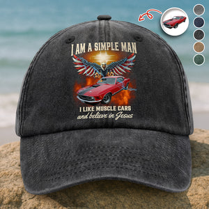 Custom Car Photo I Am A Simple Man Washed Denim Baseball Cap CH07 896386