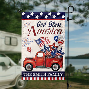 Custom Name God Bless America Patriotic Red Truck Garden Flag LM32 897195
