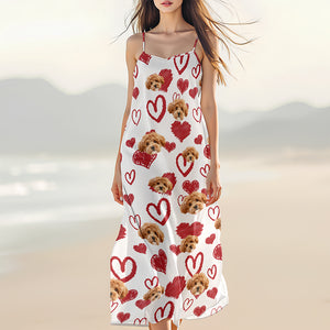 Custom Photo Love Heart Dog Women's V-Neck Cami Maxi Dress HO82 893740
