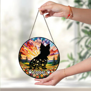 Custom Floral Dog Memorial For Dog Lover Stained Glass Suncatcher TH10 894461