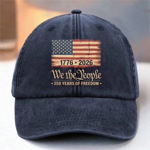 America 250th Birthday US Flag 250 Years We The People Washed Denim Baseball Cap HO82 894634
