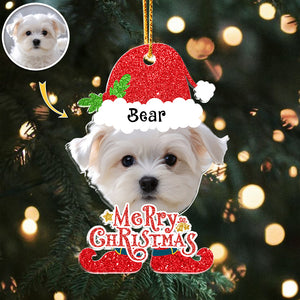 Custom Dog Photo Merry Christmas Acrylic Ornament Gift For Pet Lovers HO82 894828