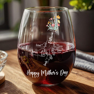 Personalized Floral Hands Mom With Kids Mother's Day Wine Glass LM32 893311
