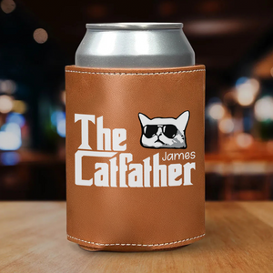 Personalized The Catfather Leather Can Cooler Holder Gift For Cat Dad HO82 894094