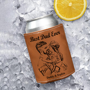 Custom Pencil Drawing Photo Best Dad Ever Leather Can Cooler Holder LM32 893667