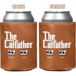 Personalized The Catfather Leather Can Cooler Holder Gift For Cat Dad HO82 894094