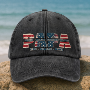 Dad Hero Legend 4th of July Personalized Dad USA Flag Washed Denim Baseball Cap CH07 896118