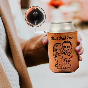 Custom Pencil Drawing Photo Best Dad Ever Leather Can Cooler Holder LM32 893667