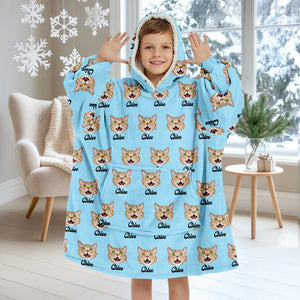 Custom Pet Portrait Hoodie Blanket – Personalized Dog/Cat/Person Photo & Name Gift HA75 898452