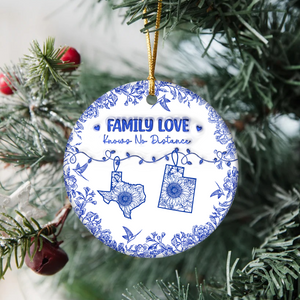 Personalized Family Love Knows No Distance Toile De Jouy Style Ceramic Ornament HO82 894834