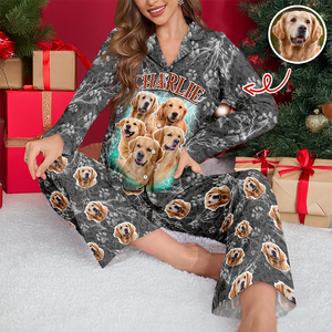 Custom Vintage Bootleg Pet Pajama Set – Personalized Pet Photo Dog Pajamas, Custom Dog Portrait Sleepwear, 90s Retro Lounge Set LM32 897369