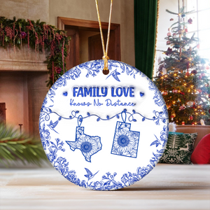 Personalized Family Love Knows No Distance Toile De Jouy Style Ceramic Ornament HO82 894834