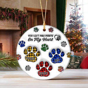 Custom Photo You Left Paw Prints On My Heart Memorial 3D Inflated Effect Printed Ceramic Ornament HA75 897134