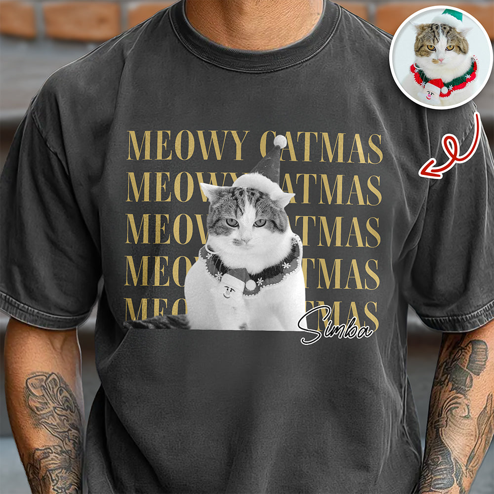 Personalized Vintage Dog Cat Photo Merry Christmas Comfort Shirt Gift For Cat Lovers HA75 922112