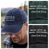 Never surrender Charlie Kirk Washed Denim Baseball Cap HA75 64460
