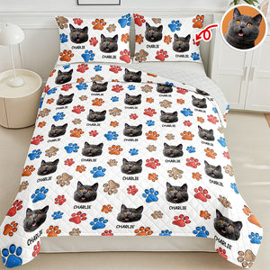 Custom Dog Cat Photo You Left Paw Prints On My Heart 3D Inflated Effect Quilt Bedding Set HO82 900404