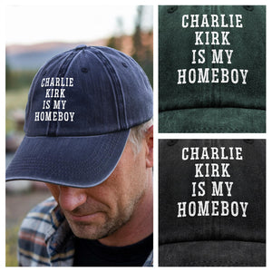 Charlie Kirk Is My Homeboy Washed Denim Baseball Cap HA75 64464