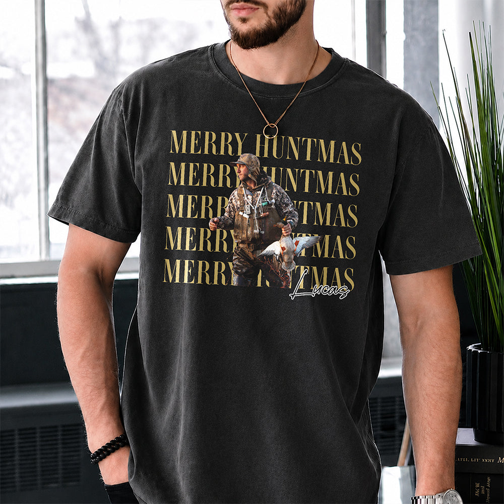 Personalized Vintage Photo Merry Huntmas Comfort Shirt Gift for Hunting Lovers HA75 922120