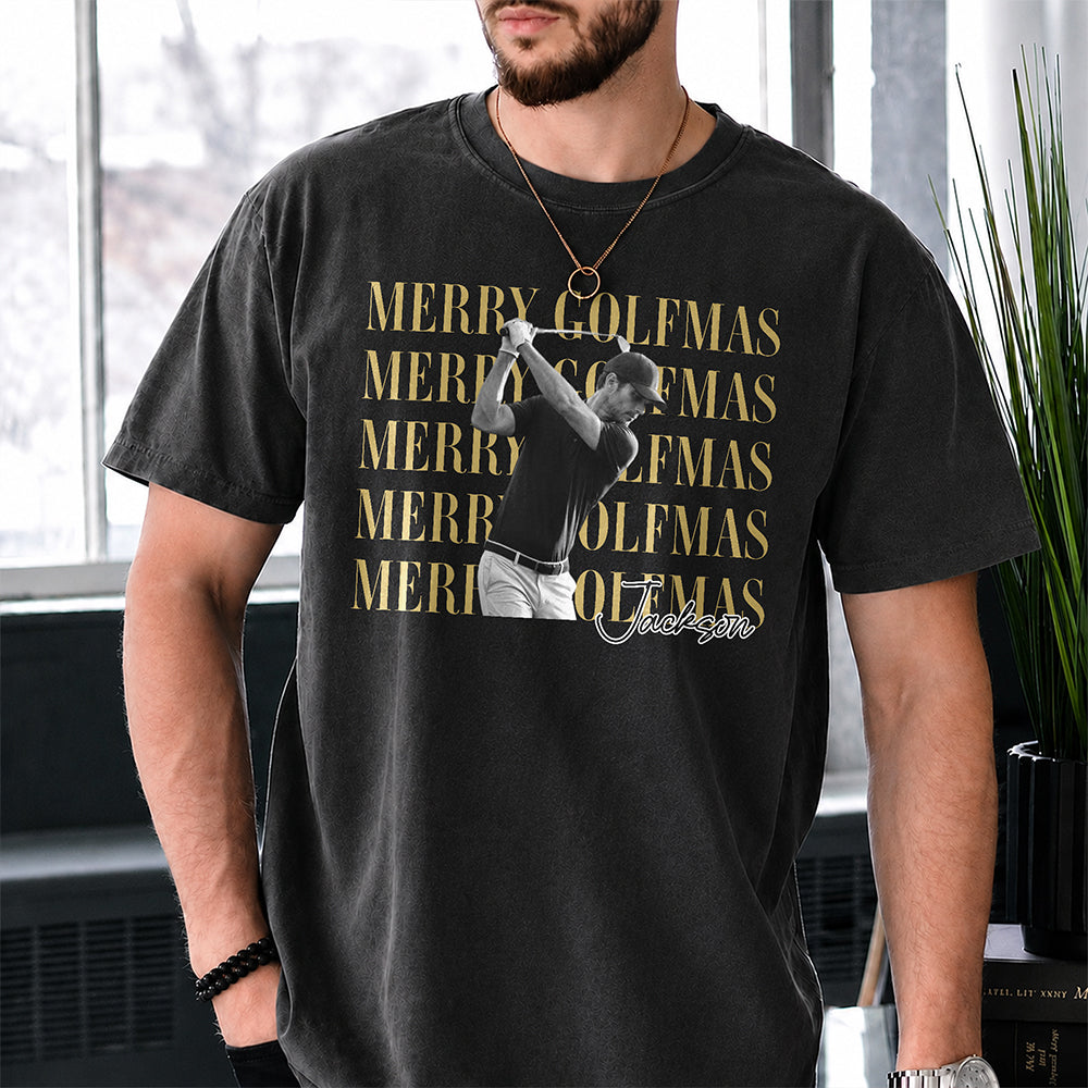 Personalized Vintage Photo Merry Golfmas Comfort Shirt Gift for Golf Lovers HA75 922118