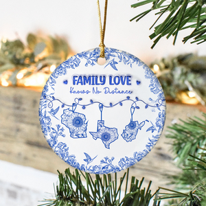 Personalized Family Love Knows No Distance Toile De Jouy Style Ceramic Ornament HO82 894834