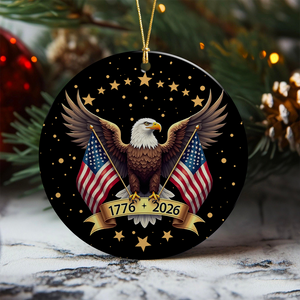 American Eagle and US Flag 250th Birthday USA Ceramic Ornament HO82 900358