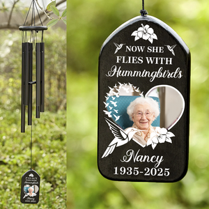 Custom Photo Now She Flies With Hummingbirds Memorial Wind Chimes HO82 893632