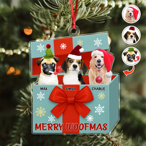 Custom Dog Photo Merry Woofmas Acrylic Ornament Gift For Dog Lovers HO82 900008
