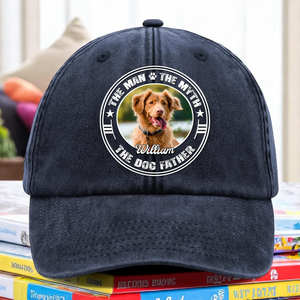 Custom Photo The Man The Myth Dog Dad Washed Denim Baseball Cap HA75 892496