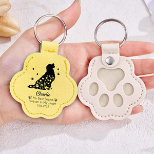 Custom Floral Dog My Best Friend Memorial Leather Paw Keychain LM32 895733
