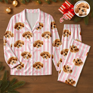 Custom Dog Photo With Stripe Personalized Satin Pajamas For Dog Lover HO82 900762