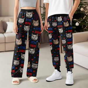 Custom Dog Cat Photo Firework USA Red White Blue Matching Sweatpants LM32 895851