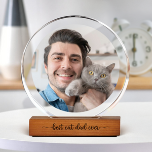 Custom Dog Cat Photo Round Acrylic Frame Block Father's Day Gift For Dad HA75 892438