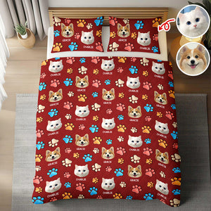 Custom Dog Cat Photo You Left Paw Prints On My Heart 3D Inflated Effect Quilt Bedding Set HO82 900404