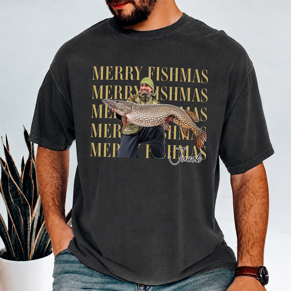 Personalized Vintage Photo Merry Fishmas Comfort Shirt Gift For Fishing Lovers HA75 922116
