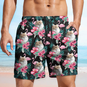 Custom Funny Photo Cat Flamingo Beach Short Summer Gift For Cat Lovers HA75 892452