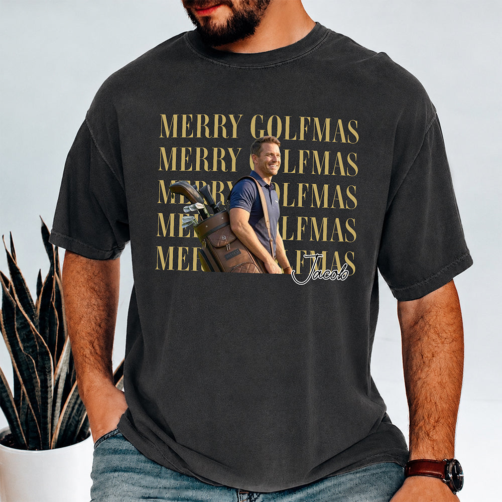 Personalized Vintage Photo Merry Golfmas Comfort Shirt Gift for Golf Lovers HA75 922118
