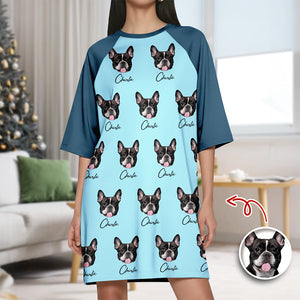 Custom Pet Portrait Raglan Nightgown – Personalized Dog/Cat/Person Photo & Name Gift TH10 898041
