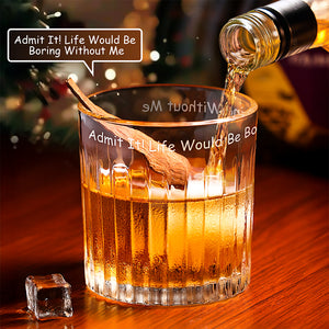 Custom Photo Christmas Would Be Boring Without Me Christmas Vertical Lines Whiskey Glass TH10 894501