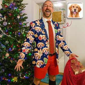 Custom Dog Face Photo With Christmas Background Family Men's Suits HO82 900432