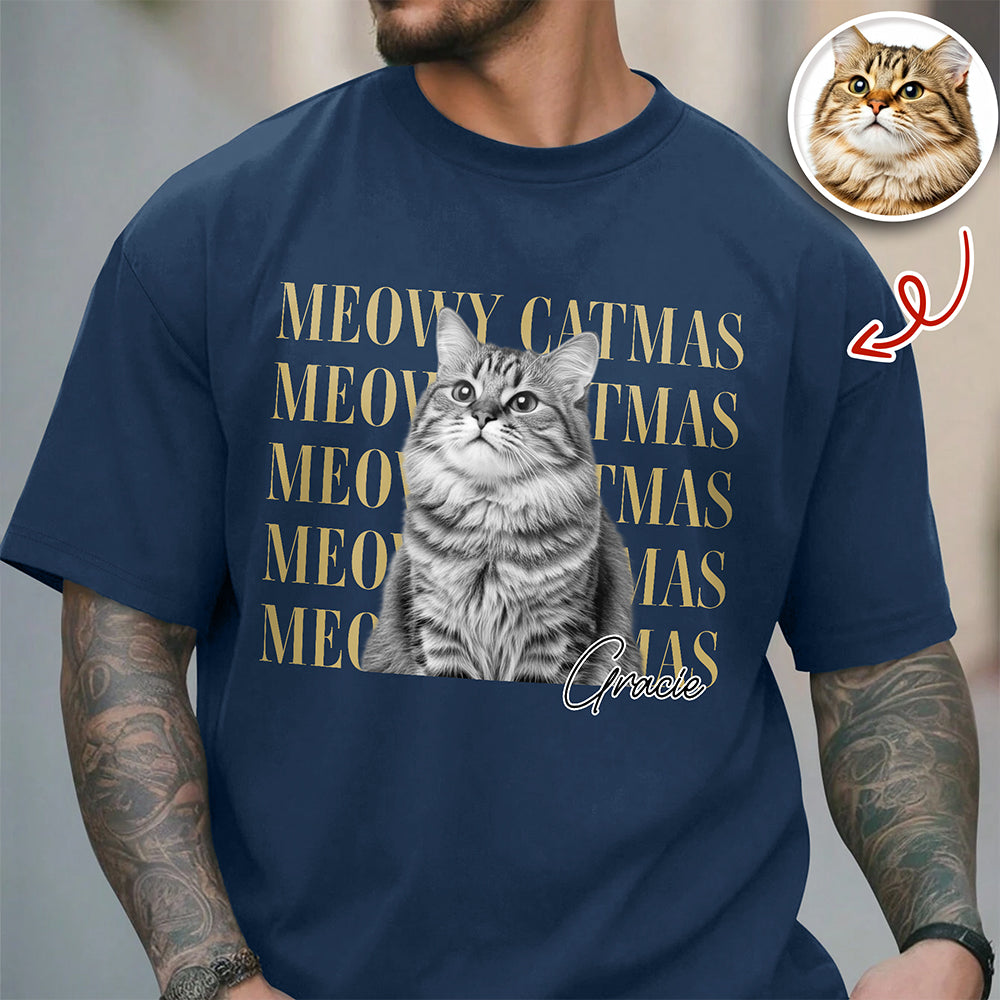Personalized Vintage Dog Cat Photo Merry Christmas Comfort Shirt Gift For Cat Lovers HA75 922112