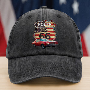 Custom Photo Route US 66 Car Washed Denim Baseball Cap HA75 897810